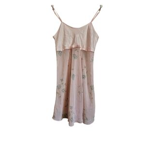 Vintage slip dress nightgown chiffon satin floral bow size Large La Vie En Rose